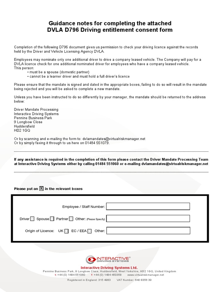 DVLA D796 Form PDF | Download Free PDF | Driver's License | Information ...