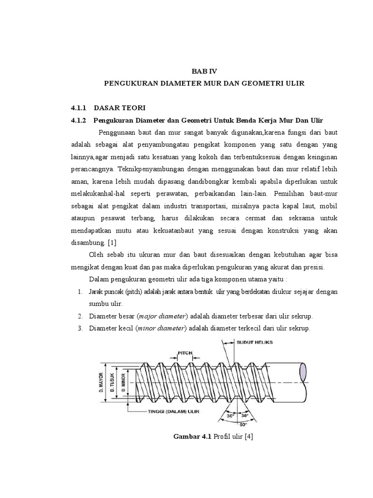 Pengukuran Diameter Mur dan Ulir | PDF | Teknologi & Rekayasa