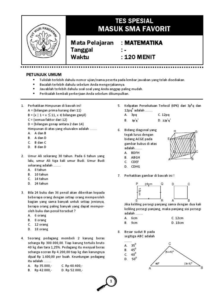 Prediksi Soal Masuk Sma Faforit Matematika Pdf