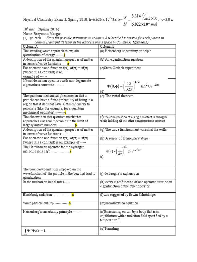 Physical Chemistry Exam | PDF | Atomic Orbital | Molecular Orbital