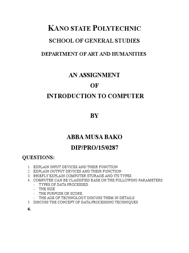 An Introduction to Computer Hardware and Software: An Assignment on ...
