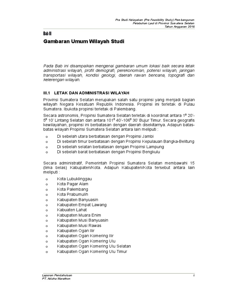 Gambaran Umum Wilayah Sumatera Selatan