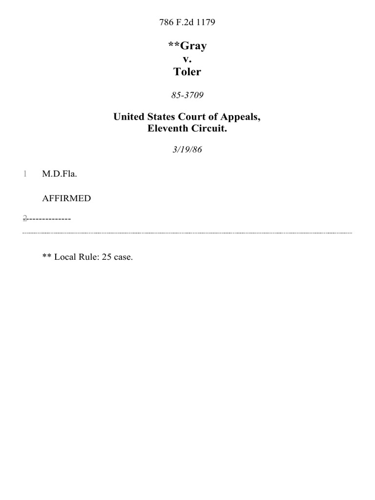 Gray v. Toler, 786 F.2d 1179, 11th Cir. (1986) | PDF