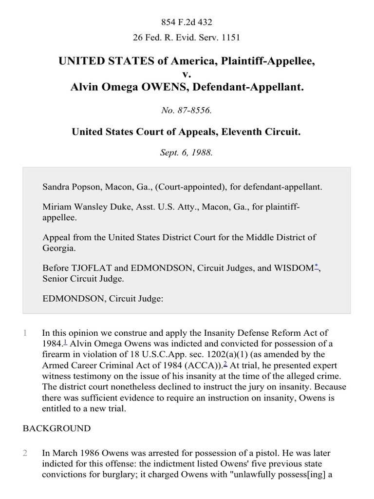 UNITED STATES of America, PlaintiffAppellee, v. Alvin Omega OWENS