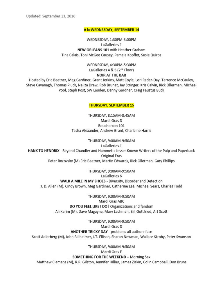 Bouchercon 2016 Panel Schedule PDF