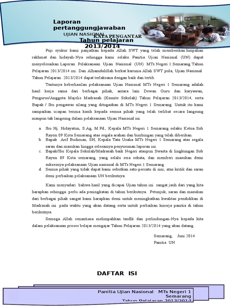 Laporan Pelaksanaan Ujian Nasional