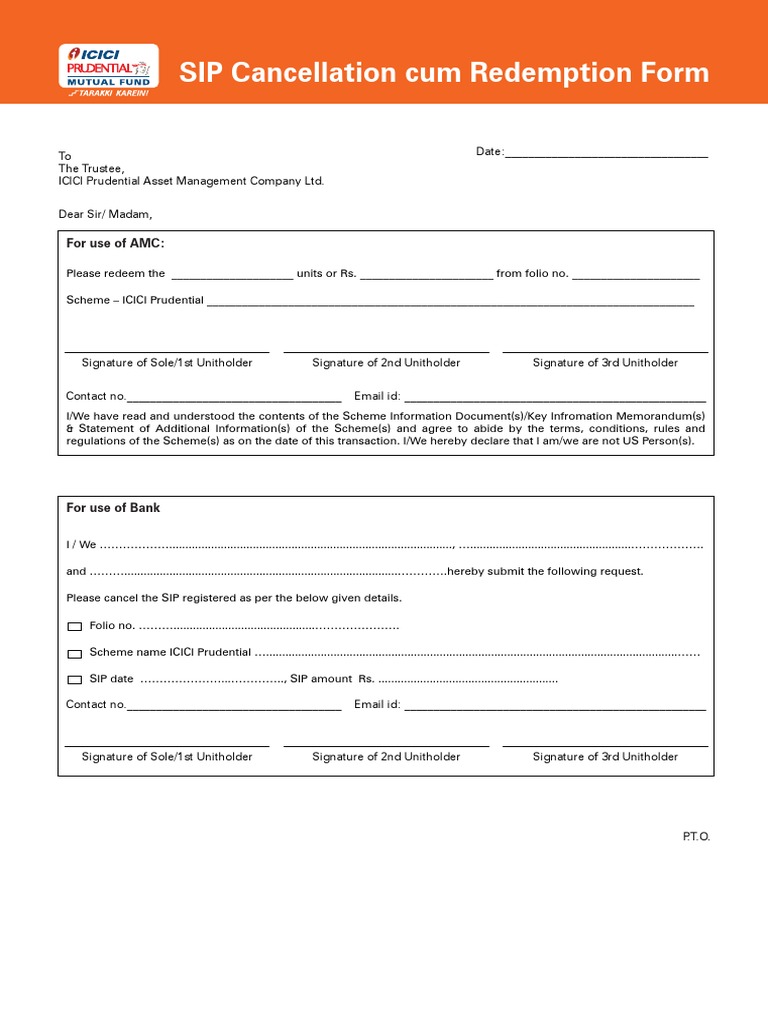 ICICI Prudential SIP Cancellation Form | PDF