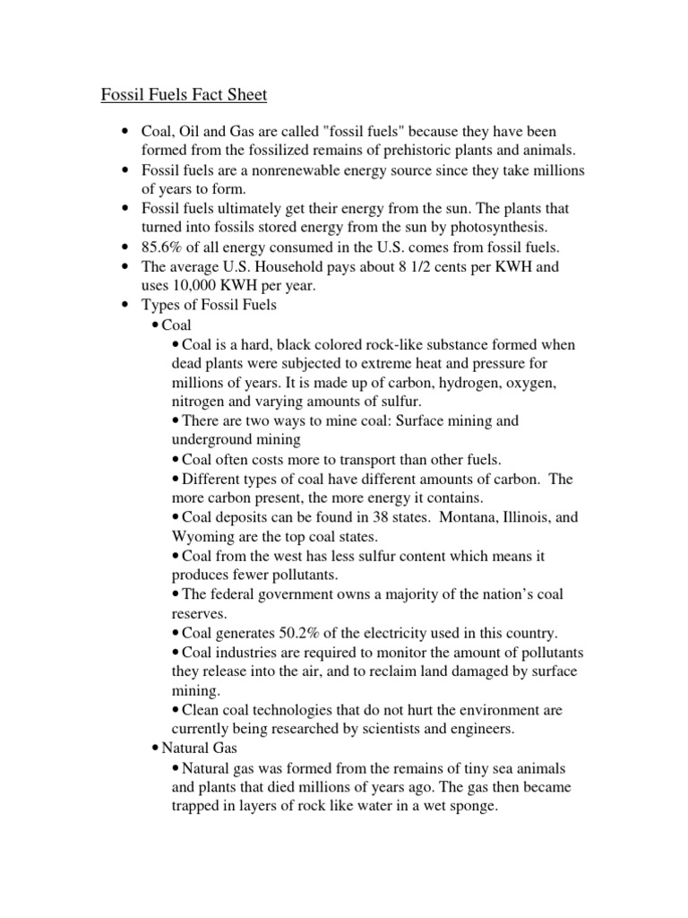 Fossil Fuels Fact Sheet PDF PDF Petroleum Natural Gas
