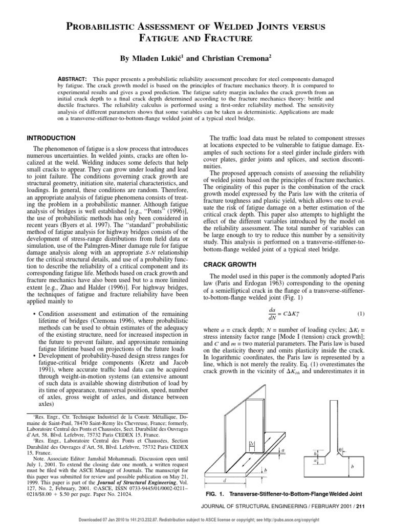 Probabilistic Assessment of Welded Joints Versus | PDF | Fracture ...