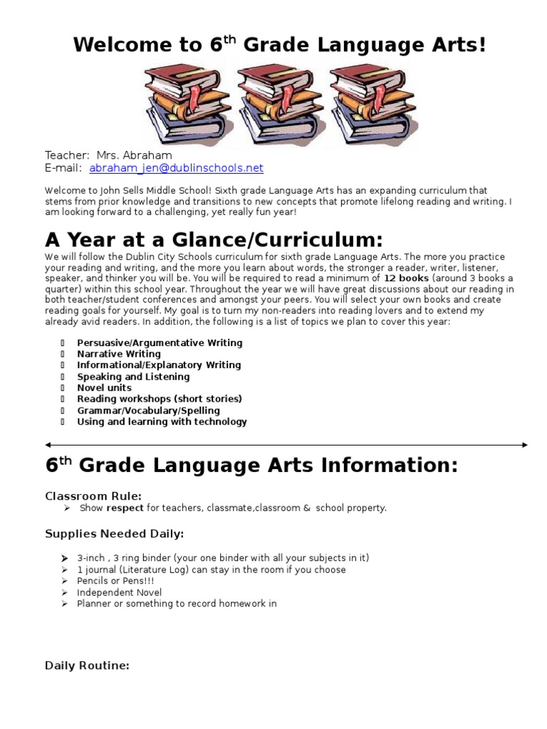 6th grade language arts lesson plans