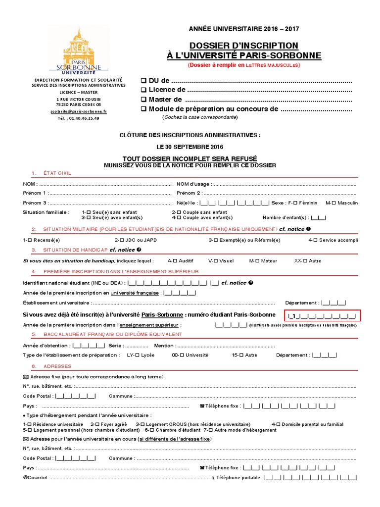 Dossier Inscription Sorbonne | Université | Baccalauréat universitaire