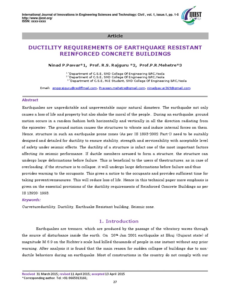 Ductility Requirements of Earthquake Res PDF | PDF | Strength Of ...
