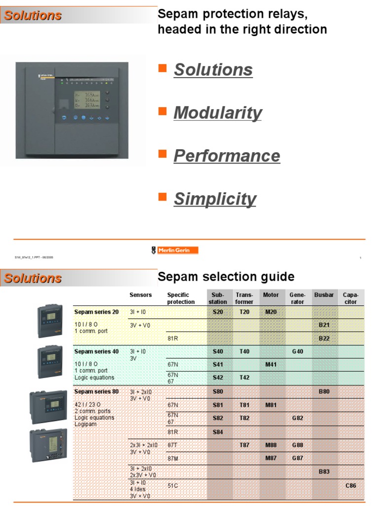 Sepam Relay Solutions Overview | PDF | Electrical Substation | Relay