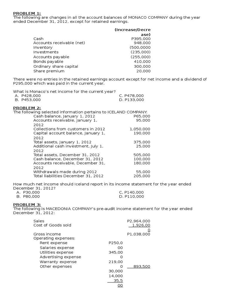 (Problems) - Audit of Other Income Statements | PDF | Finance & Money ...