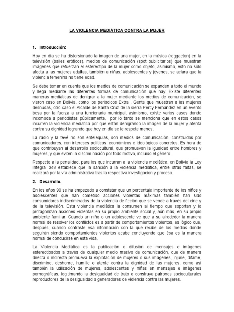 Violencia Mediática Contra la Mujer en Bolivia | PDF | Medios de ...