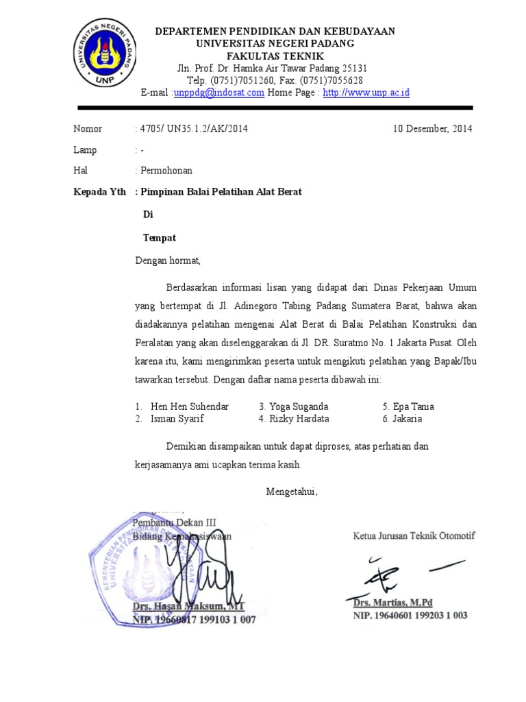 Surat Permohonan Pelatihan PDF