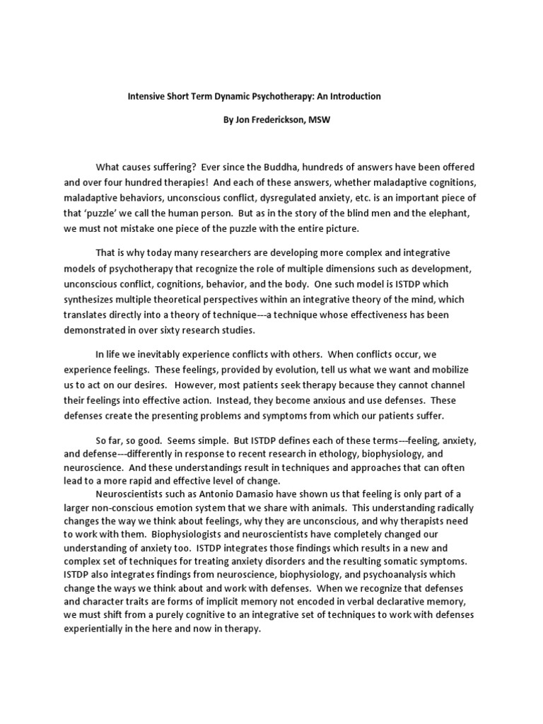 ISTDP Introduction | PDF | Psychotherapy | Anxiety