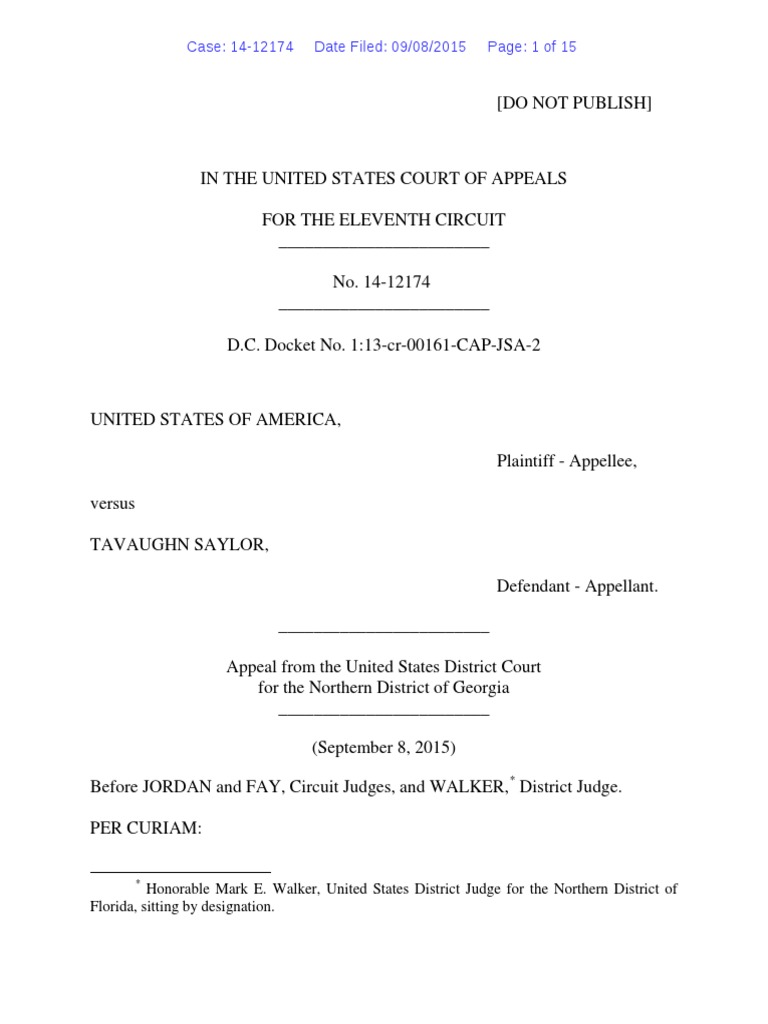 United States v. Tavaughn Saylor, 11th Cir. (2015) Batson V. Kentucky