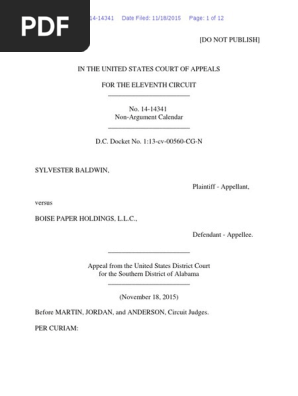 Sylvester Baldwin v. Boise Paper Holdings, LLC, 11th Cir. (2015)