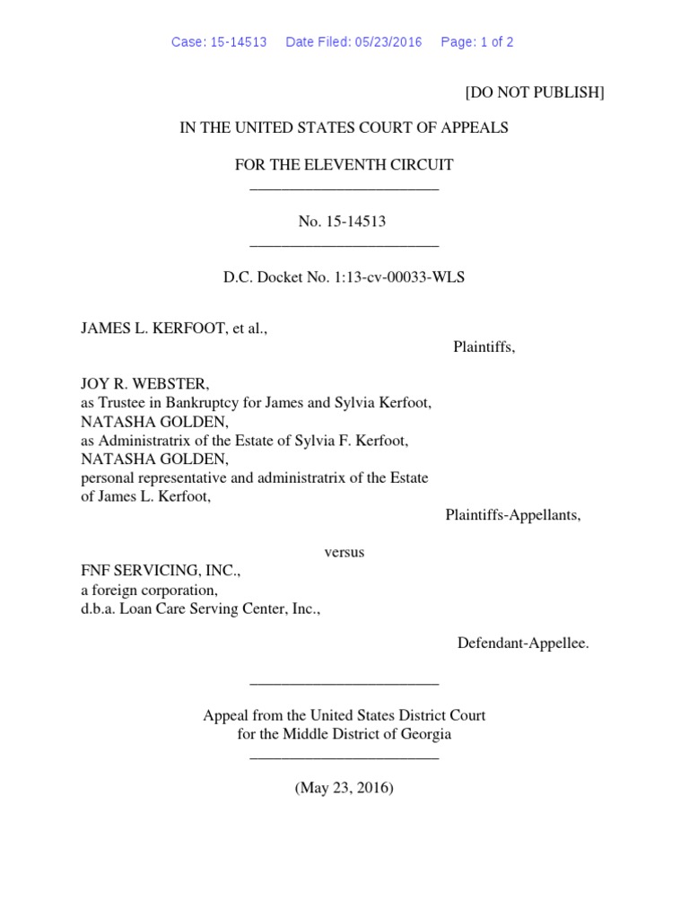 Joy R. Webster v. FNF Servicing, Inc., 11th Cir. (2016) PDF