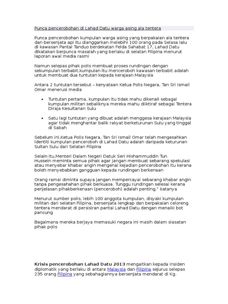 Punca Pencerobohan Di Lahad Datu Pdf