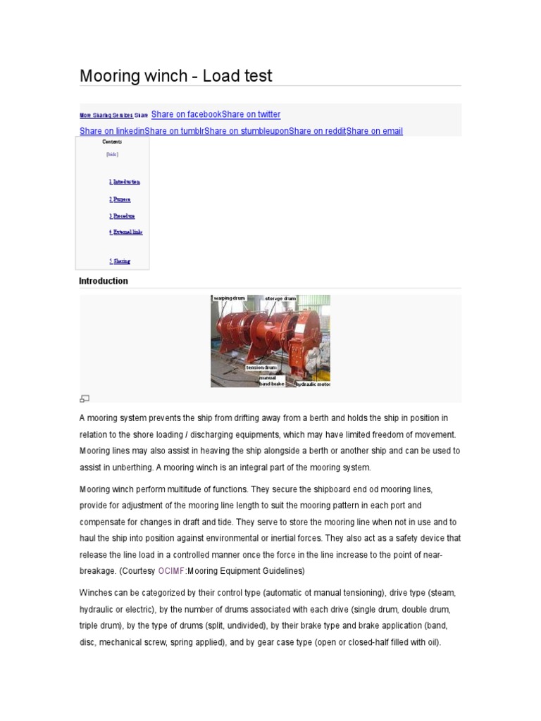 Mooring Winch Brake Test PDF Clutch Gear