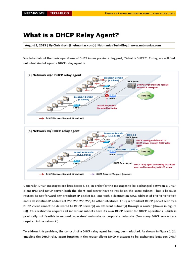 What is a DHCP Relay Agent (en) Ip Address Networking Standards