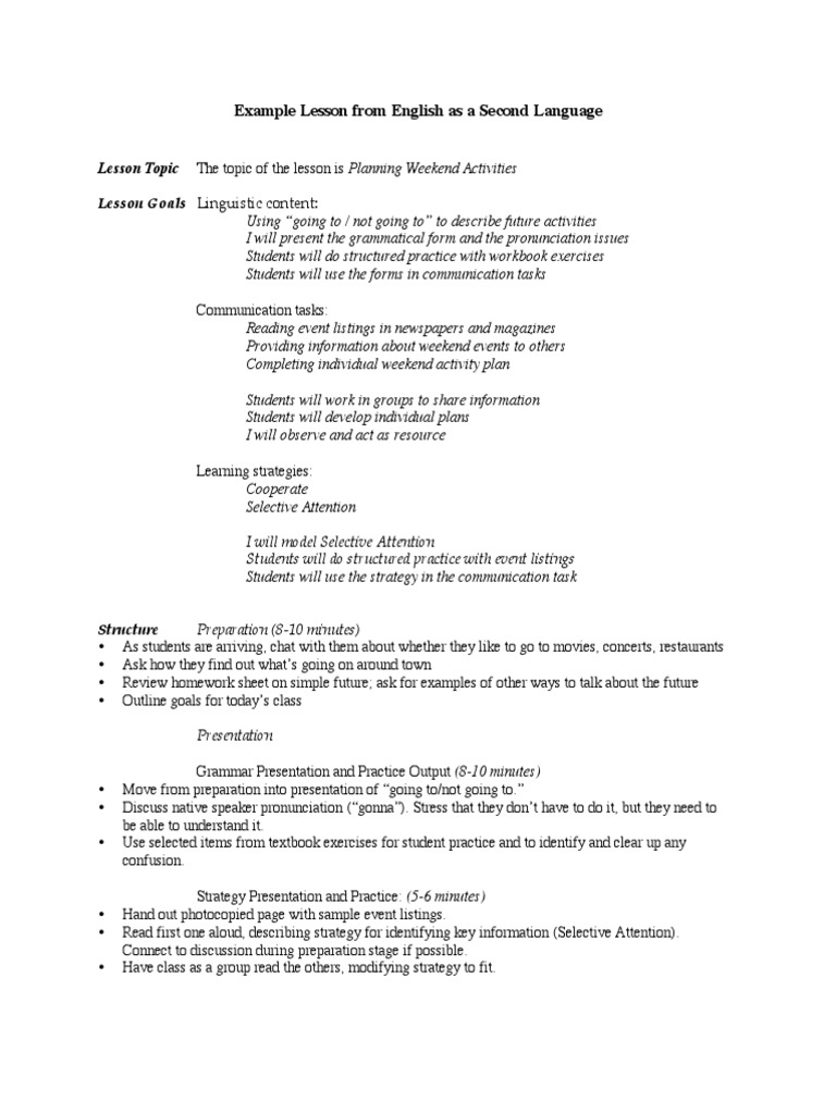 Example Lesson From English As A Second Language | PDF | Foreign ...