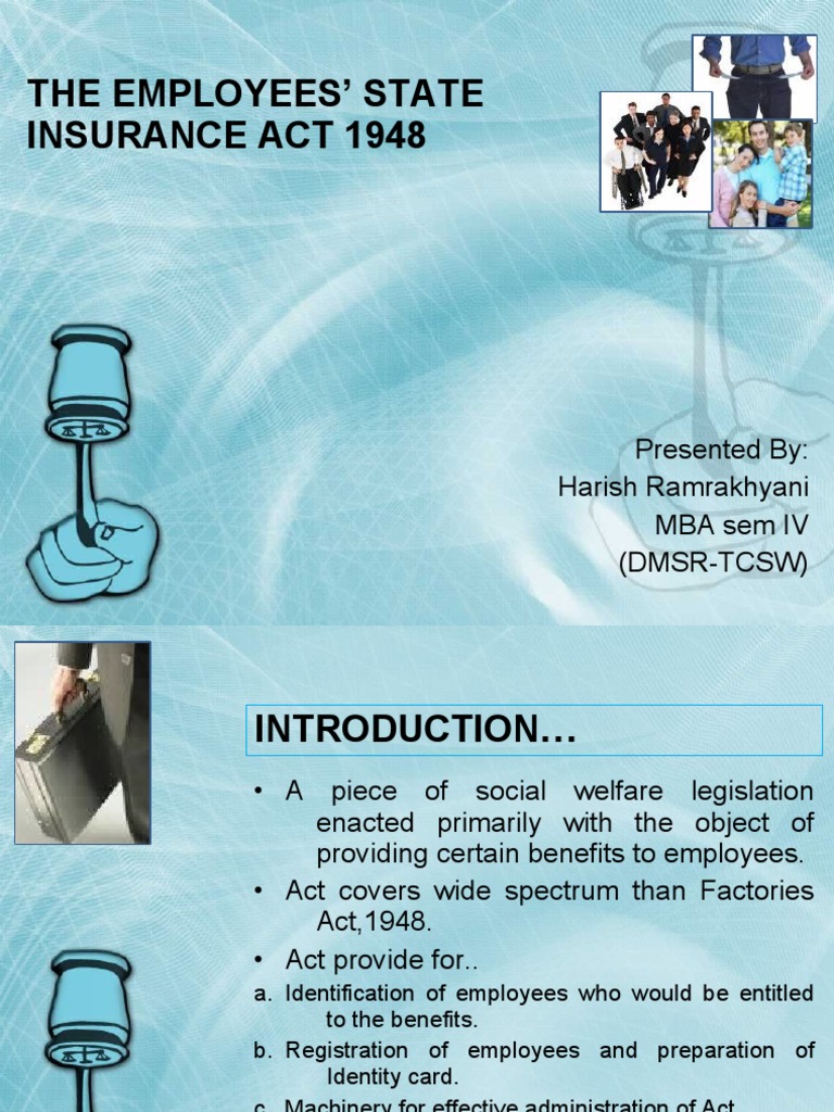 The Employees' State Insurance Act 1948 PDF Government Social