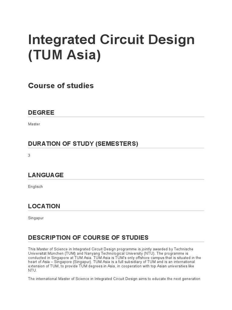 Integrated Circuit Design (TUM Asia) Course of Studies PDF