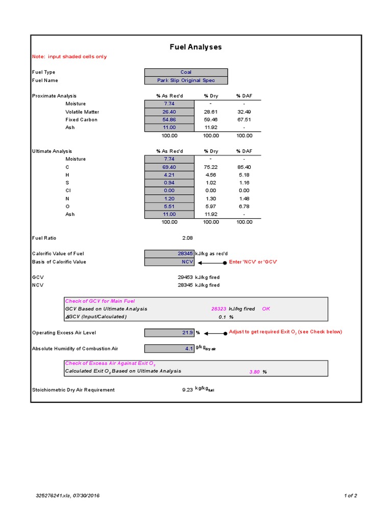 Fuel Analysis Calculation Pdf