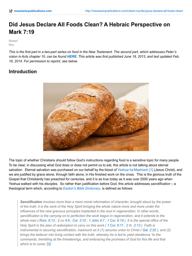 Did Jesus Declare All Foods Clean? A Hebraic Perspective On Mark 719