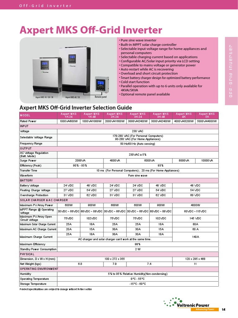 Axpert MKS Off-Grid Inverters: Technical Specifications and Selection ...