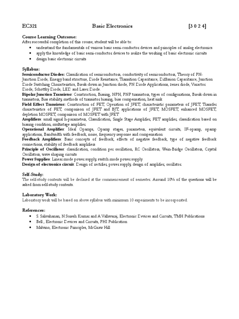 Basic Electronics Course Overview | PDF | Transistor | Bipolar Junction ...