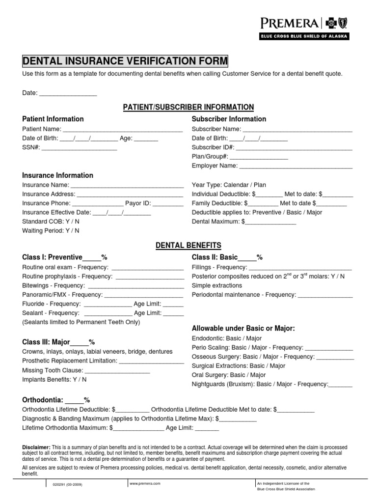 Dental Insurance Verification Form: Patient/Subscriber Information | PDF | Career & Growth for Ada Dental Claim Form 2019 Printable Free Download
