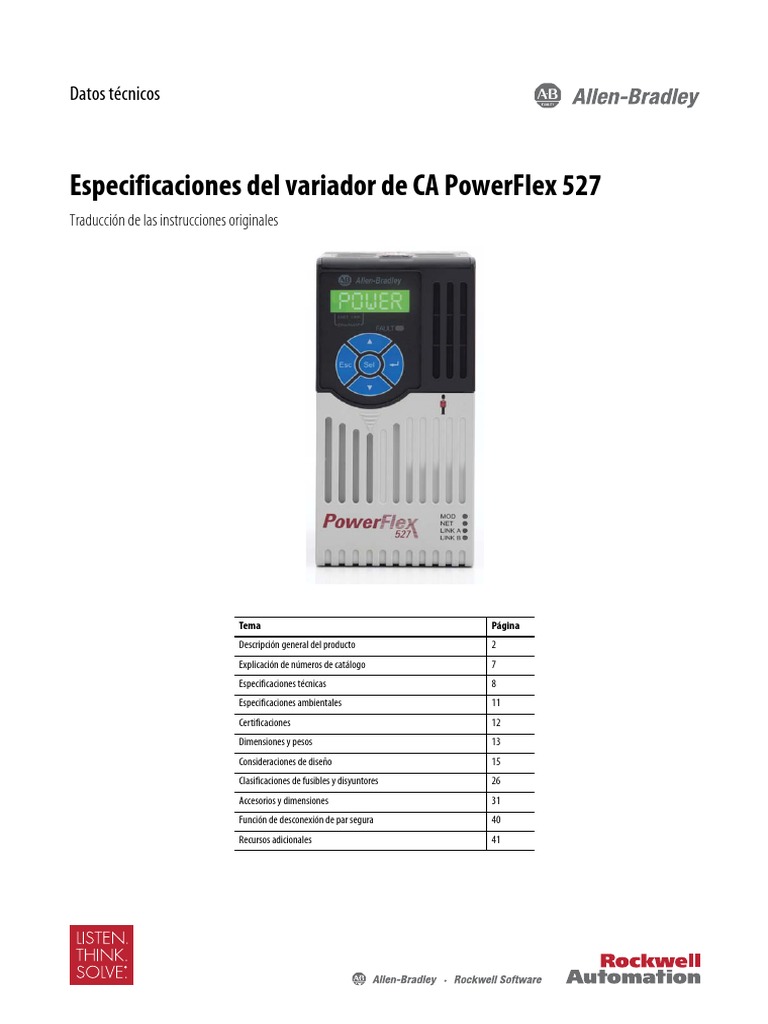 Especificaciones del variador de CA PowerFlex 527 | Armour | Transformer