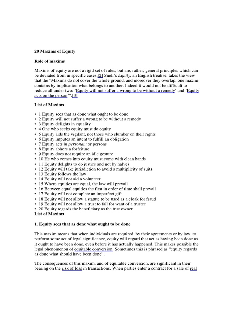 20 Maxims Of Equity Pdf Mortgage Law Equity Law