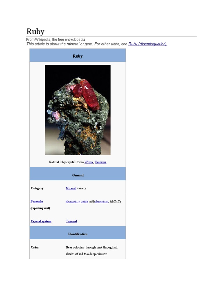 Overview of Ruby as a Mineral | PDF | History