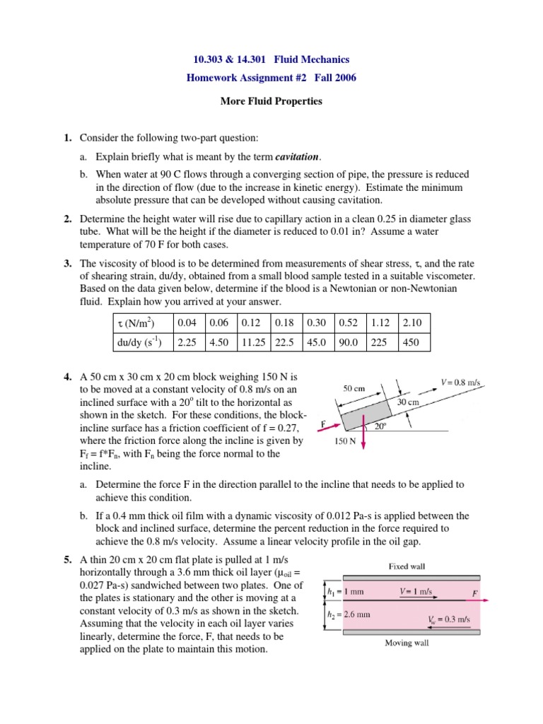 10.303 & 14.301 Fluid Mechanics Homework Assignment #2 Fall 2006 | PDF