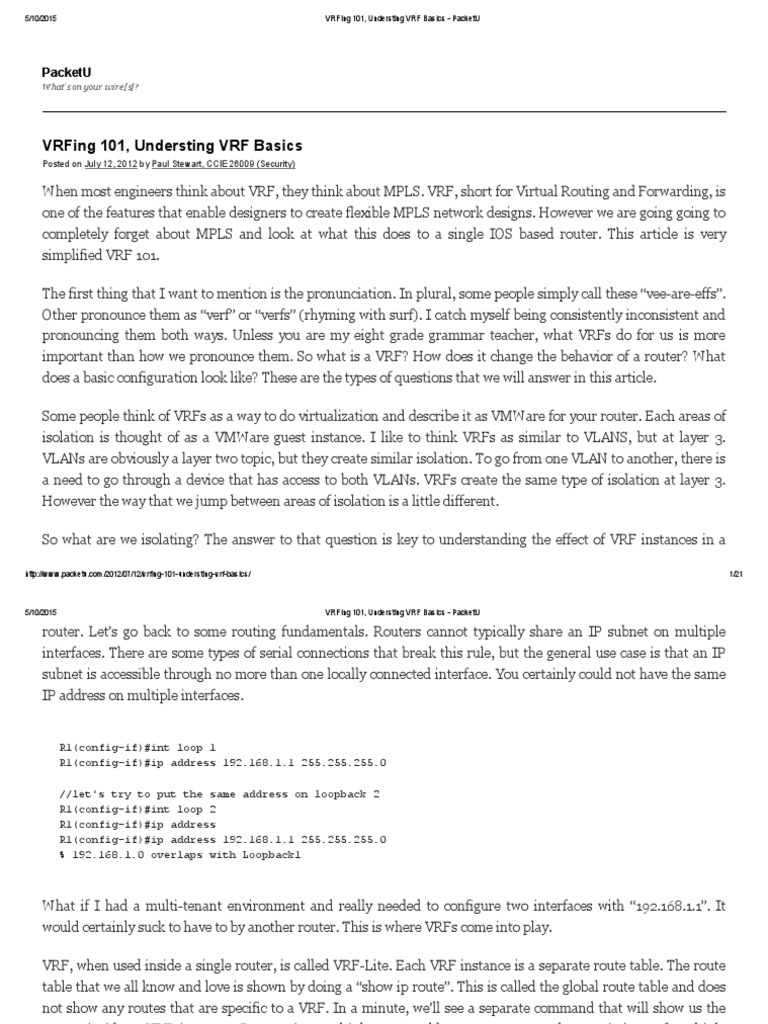 VRF Basics: Understanding Virtual Routing | PDF | Ip Address | Router ...