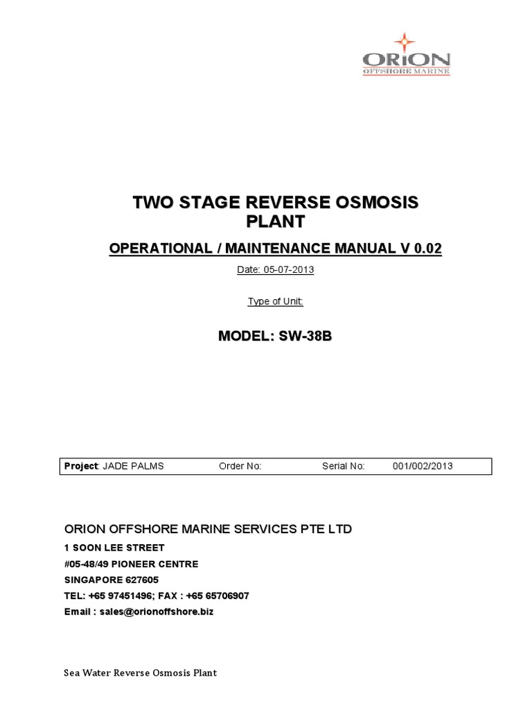 Reverse Osmosis Plant Manual | Membrane | Pump