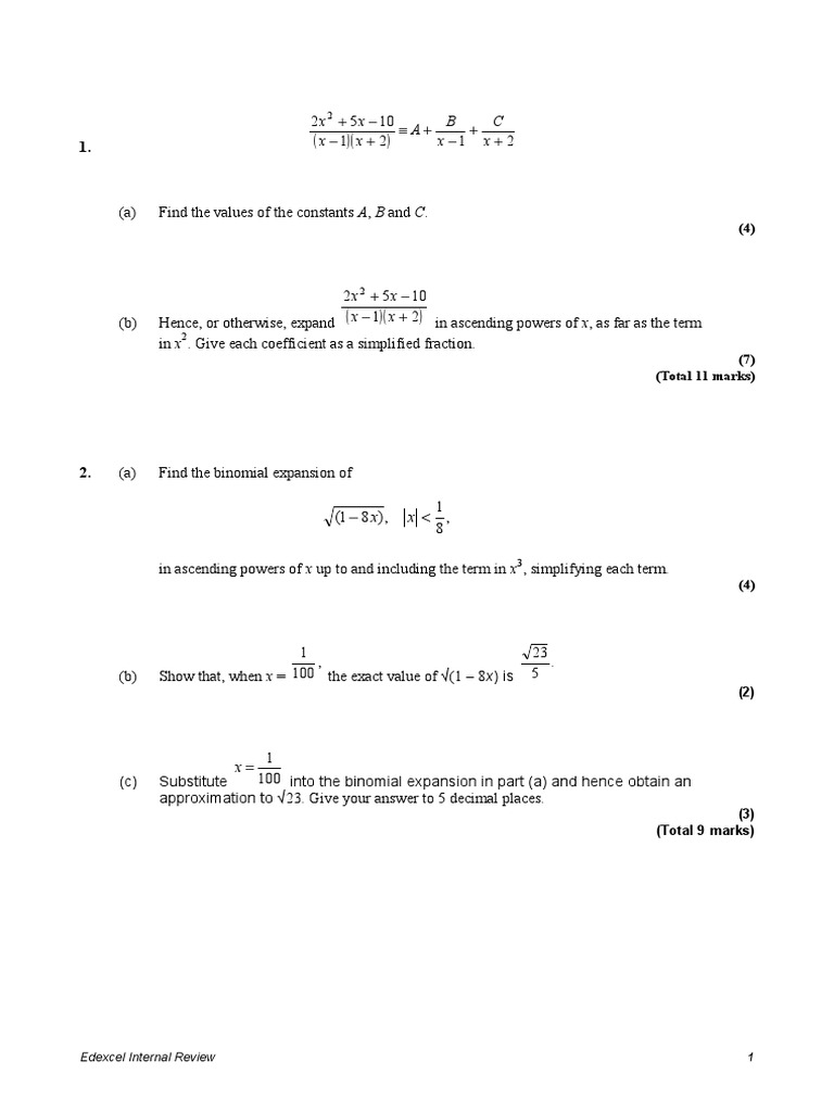 Binomial Expansions and Series Calculations | PDF | Fraction ...