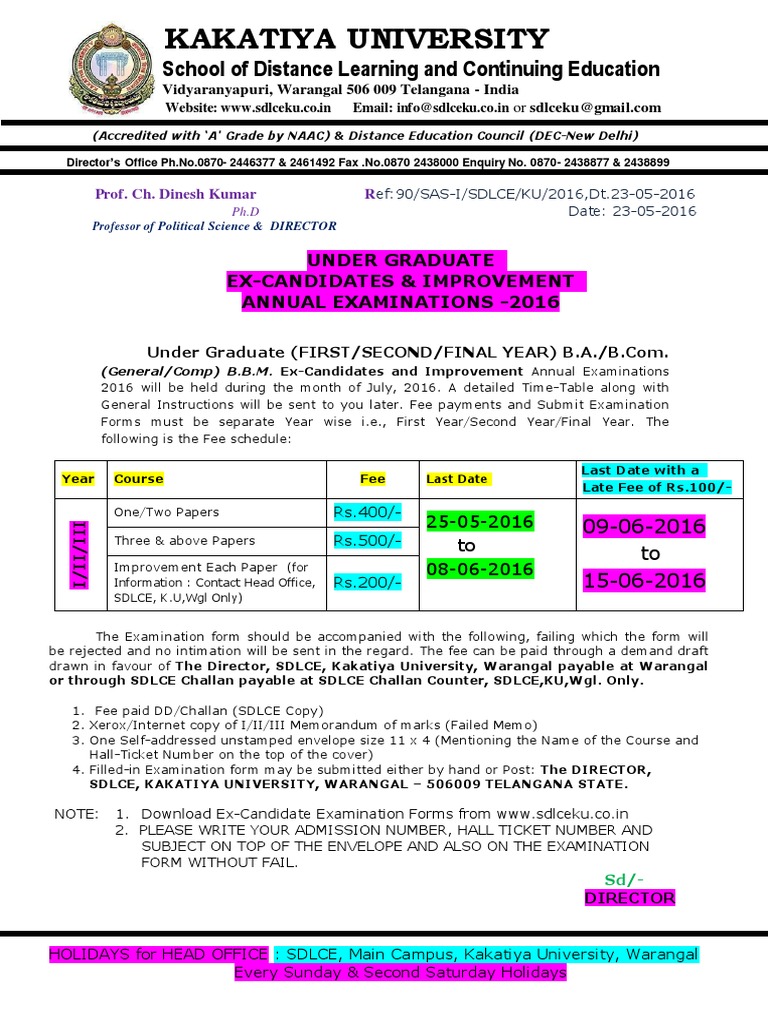 SDLCE KU Exam Schedule & Instructions 2025 | PDF