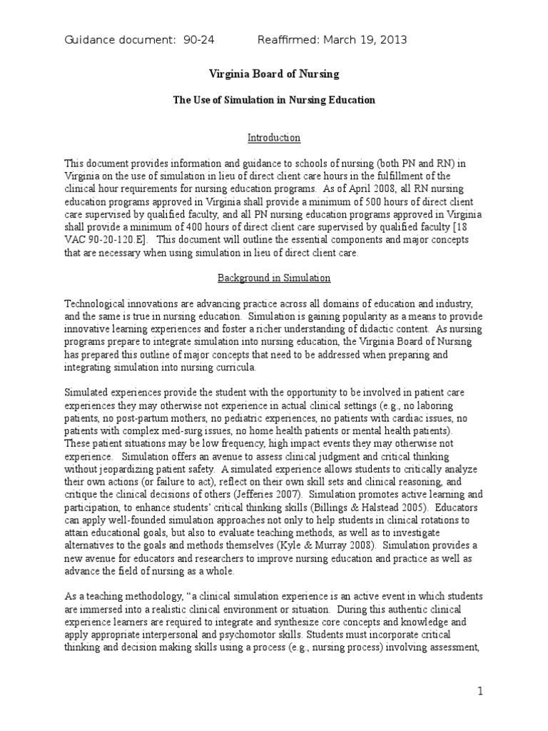 Simulation in Virginia Nursing Education | PDF | Simulation | Nursing