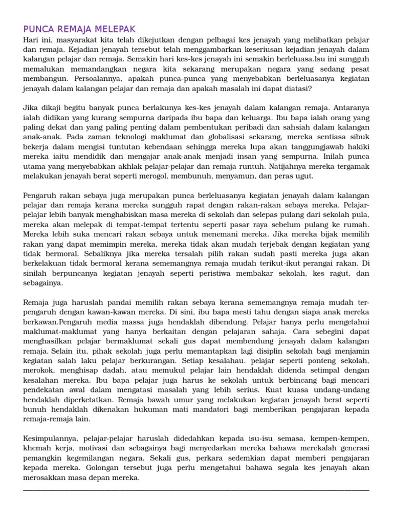 karangan jenayah dalam kalangan remaja