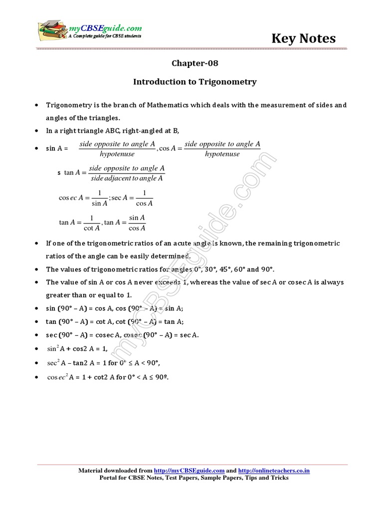 Introduction to Trigonometry Notes | PDF | Teaching Methods & Materials