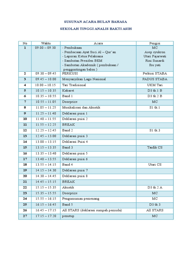 Susunan Acara Bulan Bahasa