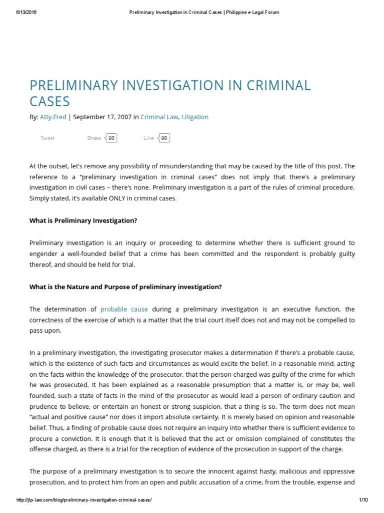 Preliminary Investigation in Criminal Cases _ Philippine eLegal Forum.pdf Prosecutor Arrest