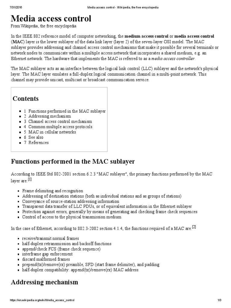 Media Access Control Channel Access Method Computer Network