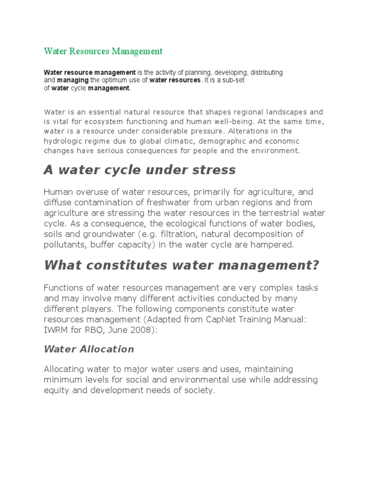 Water Resources Management PDF Water Resources Water Resource